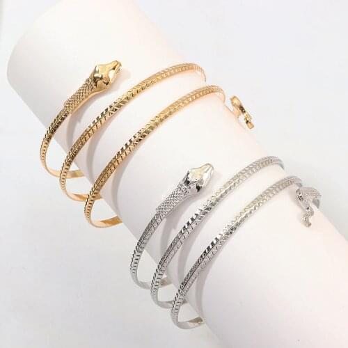 2020 New Punk Multilayer Metal Snake Fashion Bracelet Jewelry Bangle for Women Girls Party Gold Silver Color Animal Bijoux