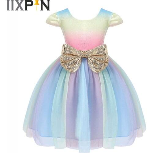 2021 Kids Cosplay Costume Girls Flower Dresses Sequins Tutu Rainbow Dress For Girls Birthday Children Fairy Princess Dress Up
