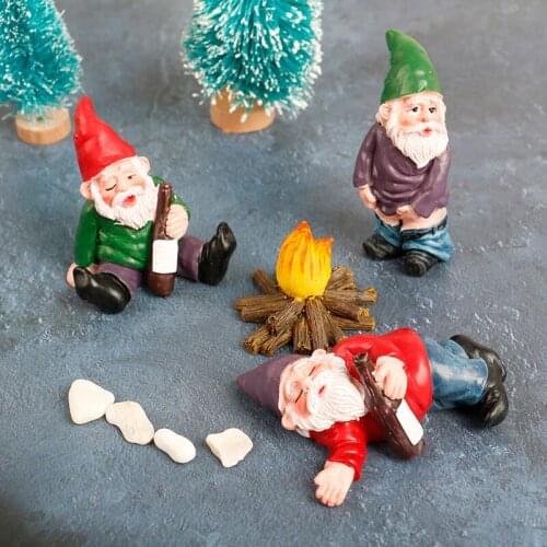4PCS Mini Fairy Garden Miniatures Gnome Dwarf Micro Gnome Figurines Garden Gnomes and Fairies Resin Dwarf For Home Decoration