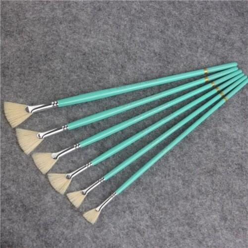 6pcs/set Fresh blue rod pig bristle fish tail fan shap oil painting gouache watercolor Acrylic brush Art painting supplies