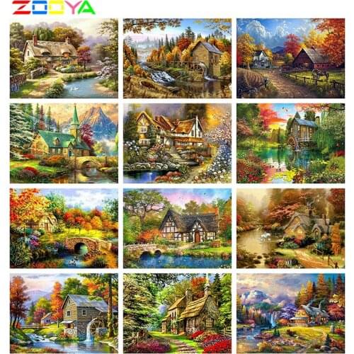 ZOOYA 5D DIY Diamond Painting Landscape Cross Stitch Kit House Diamond Embroidery Sale Mosaic Rhinestones Pictures Home Decor