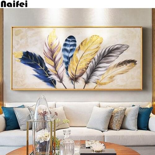 Diamond EmbroideryGolden feather modern wall charts Full Round square diamond 5D DIY Mosaic Cross Stitch home decor gifts