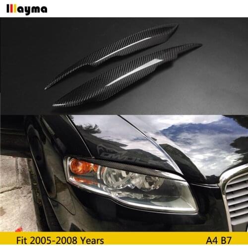 Carbon Fiber Car Headlight Eyebrow Cover Trim Sticker Head Lamp Eyelid for Audi A4 B7 2005 2006 2007 2008 A4 Fiber glass eyebrow