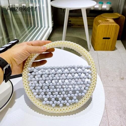 Hollow Out Round Pearls Handbag 2020 New Korean Handmade Woven Beaded Small Clutch Purse Female Chic Beach Bag Summer Holiday