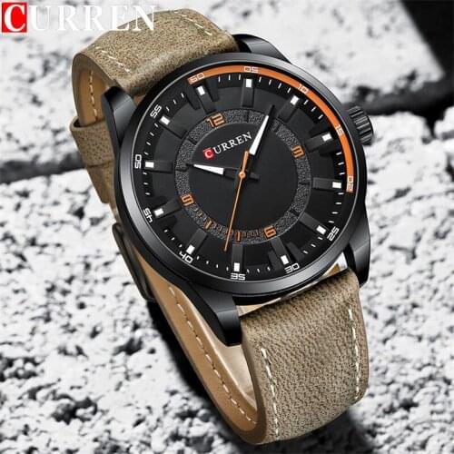 CURREN Sport Classic Men Watch Top Luxury Brand Black Military Male Clock Genuine Leather Sport Quartz Man Wristwatch 8390