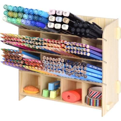 Wooden Desk Organizer - Holds 240 Colored Pencils - Artists Pencils Pens Storage Holder Racks, Easy Assembly,16 Compartments