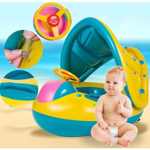 Kids Swimming Rings Inflatable Baby Infant Seat Float Boat Safe Adjustable Sunshade Infant Swim Pool Toys for Children Toddler
