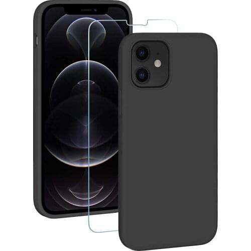 EasyAcc Anti Knock Shockproof Case and Screen Protector Set For iPhone 12 Mini 2020 Black Liquid Silicone Protective Cover Cases