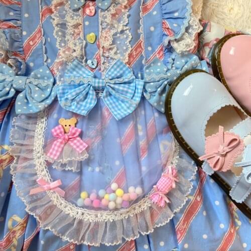 Lolita Apron Little Bears Apron Handmade lo skirt Accessories Cosplay Bowknot Candy colors Lace Ruffle Hollow out Apron Party