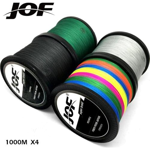 JOF PE Braided Fishing Line Multifilament 1000M 4 Strands Cord Carp Fishing Lines For Saltwater 10 12 18 28 35 40 50 60 80 LB