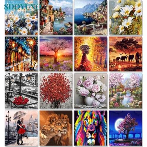 SDOYUNO Paint By Numbers Scenery 60x75cm Oil Painting By Numbers On Canvas Animals Frameless DIY Handpaint Flowers Home Decor