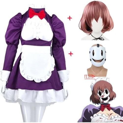 3PCS JP Anime High-Rise Invasion Maid-fuku Kamen Cosplay Costume Wig Maid Outfit Servant Cos Suit Face Prop Party Girl Cosplay