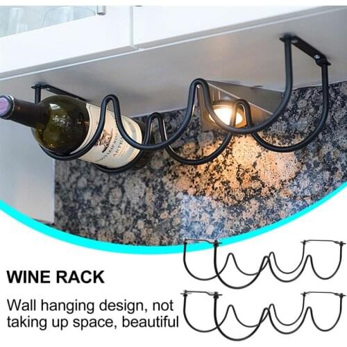 Wrought Iron Wine Bottle Rack Holder Display Shelf Under Cabinet Wave Design Wine Stand Bracket Storage Organizer Home Decor