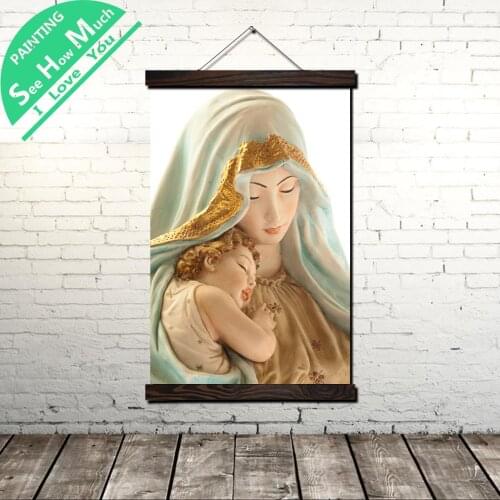 Mary Jesus Veil Gold Scroll Painting Canvas Vintage Poster and Print Wall Art Pictures Living Room Bedroom Farmhouse Decoration