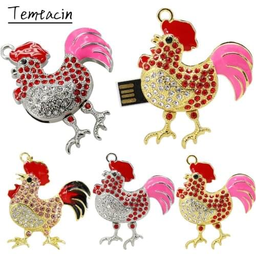 Flash Memory Stick Metal Cock Chicken Pendrive 4GB Creative U Disk 64gb 16 8GB 32 gb 128GB Pen drive USB2.0 Gift Crystal Jewelry
