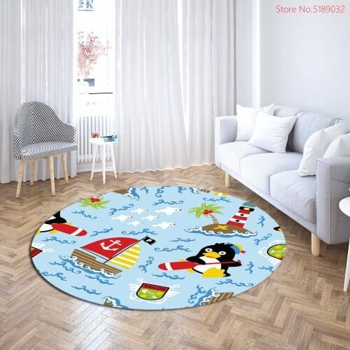 Cartoon Penguin Round Mats Animals Print Rugs Anti Slip Mats Bathroom Mats Kid Crawling Mat Baby Play Mat Table Mat Bathroom Mat
