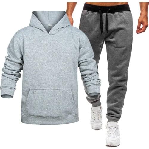 2021Autumn and Winter Mens Sportswear Casual Solid Color Fleece Loose Sweater and Trousers Two-piece Suit Tracksuit Men