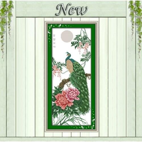 Wealth good luck peacock flowers painting Counted Print on canvas Embroidery Sets Needlework Kits DMC 14CT 11CT DIY Cross Stitch