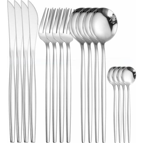 Cutlery Set Spoon Fork Knife Tableware Stainless Steel Tableware Set 16Pcs Silverware Dinnerware Set Food Grade Luxury Flatware