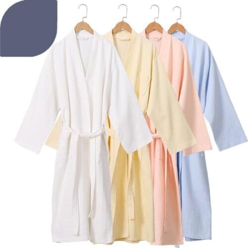 New 100% Cotton Soft Comfortable Couples Bathrobe Hotel High Quality Kimono Waffle Night-Robe Solid Color Thin Breathe Freely