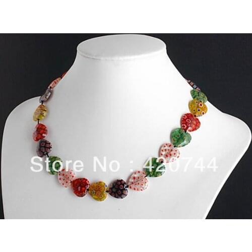 3Pcs/Lot Millefiori Lampwork Glass Murano Heart Beads Necklace CHIC