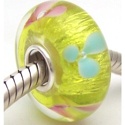 PJG1925 100% S925 Sterling Silver Beads Murano Glass beads Fit European Charms Bracelet charms diy jewelry Lampwork GlassBeads