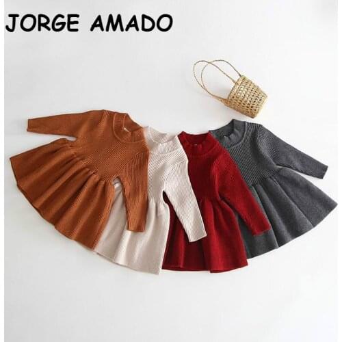 Girls Sweater Dress Baby Girl Knitted Cotton Long Sleeve Sweet Dress for Baby Toddler Girl Fall Clothes 2020 0-4T E91002