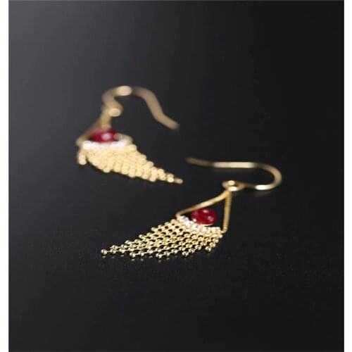DAIMI Faceted Ruby Earrings Womens Day Genuine S925 Silver Tassel Earrings Gift Customization
