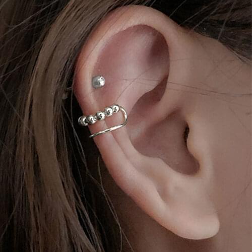 2pcs Fashion Simple Silver Color Brass Clip Earrings For Women Girls Metal Ball Cartilage Ear Cuff Clip Without Piercing Jewelry