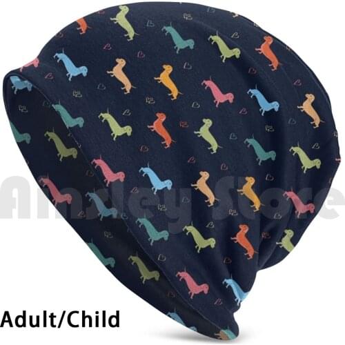 Multicolour Sausage Dog And Hearts Pattern ( Navy ) Beanies Knit Hat Hip Hop Dachshund Dachshund Sausage Dog