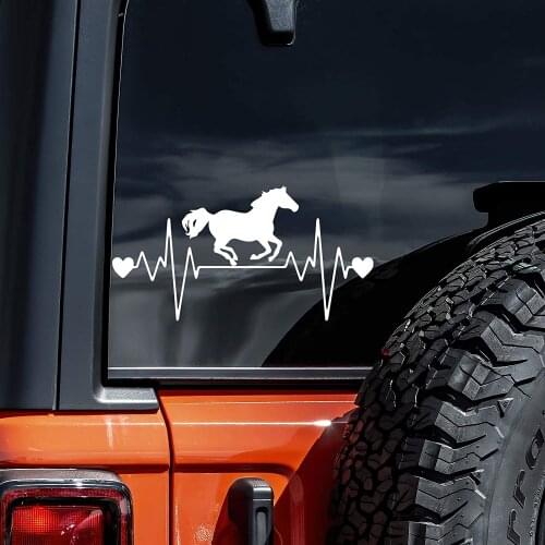 Horse Running Heartbeat lifeline Wide Sticker Decal Horses Saddle | White | 8"