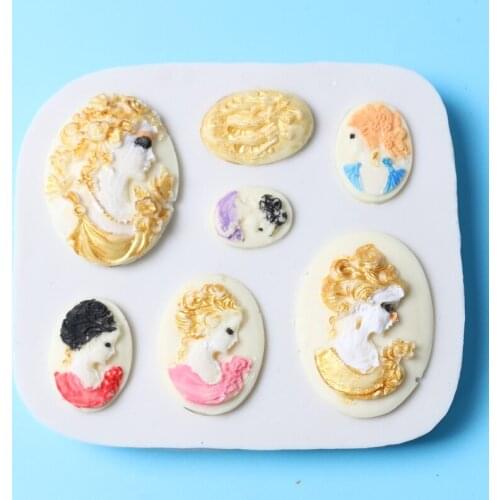 Silicone Cake Mold 3D Retro Picture Frame Woman Head Sugarcraft Chocolate Christmas Fondant Cake Decorating Mold For Baking