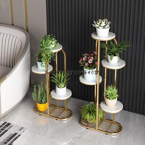 Nordic marble floor-standing multi-layer flower shelf rack indoor living room simple balcony green flower shelf iron art