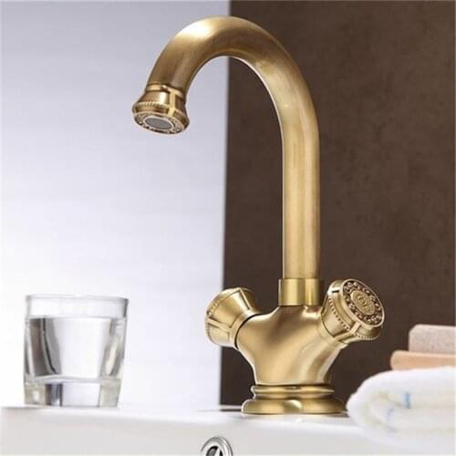 Basin Faucet Antique Bronze Carved Dual Handle Faucet Hot & Cold Sink Faucet Mixer Kitchen Tap Bathroom Faucet Lavatory Mixer