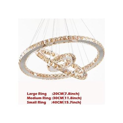LED K9 Cyrstal Pendant Light Lighting Lamps Fixtures K9 Amber Crystal Round 3 Rings 20CM Plus 30CM Plus 40CM Pendant Lamp