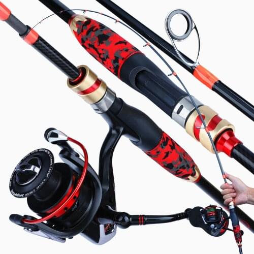 Sougayilang 2.1m Fishing Rod Combo Portable 4 Section Carbon Fiber Fishing Pole and 1000-3000 Spinning Reel Fishing Tackle Set