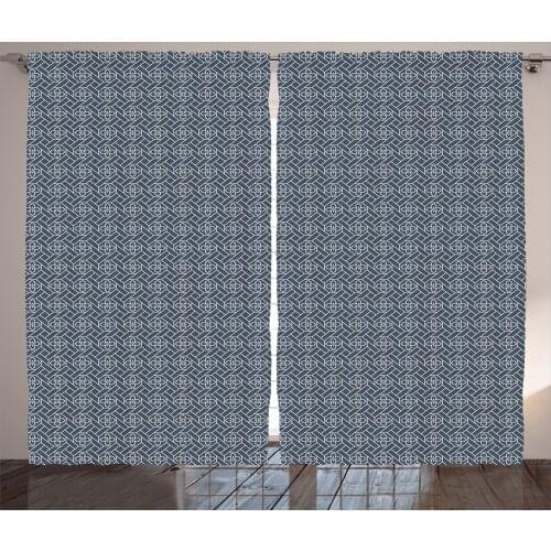 Japanese Mesh Curtains Traditional Design Folk Art Satin Fabric Drapes for Living Room Bedroom 2 Panel Window Set