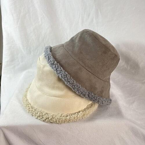 Women Hat Solid Artificial Fur Warm Female Cap Faux Fur Winter Bucket Hat for Women Outdoor Sunscreen Sun Hat Panama Lady Cap