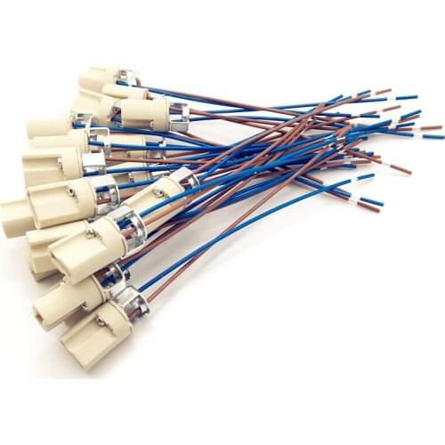 10pcs Porcelain G9 LED Light Socket with Fixture+Wire Halogen LED G9 base Lamp Holder with Wire 15cm