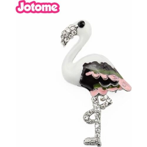 100pcs/lot free shipping Wholesale Fashion Elegant Rhinestone Enamel Flamingo Animal Brooches