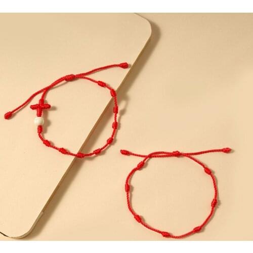 2Pcs Cross 7 Knots Red String Bracelet Good Luck Amulet Friendship Bracelets Kit LX9E