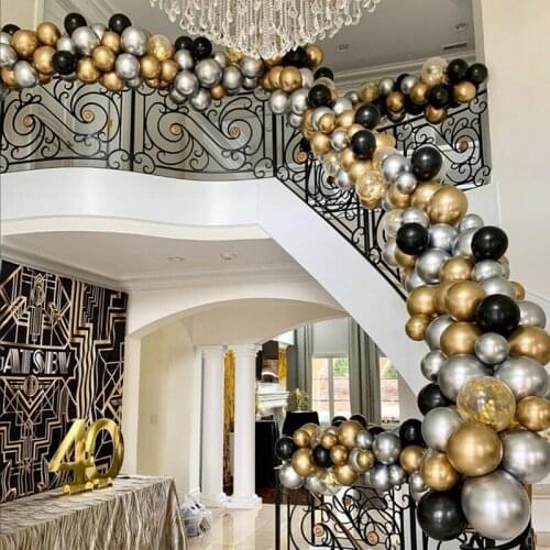 20pcs /lots Gold And Black Metal Latex Balloons birthday party decorations adult Kids Air Balls Helium Globos Wedding Decor Toy