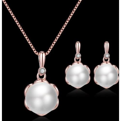 2020 Fashion Pearl Earrings Necklace Women Crystal Drop Earring Elegant Female Jewelry Set