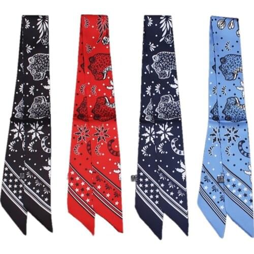 2021 summer new scarf ladies luxury brand little leopard print skinny tied bag handle ribbon headband shawl scarf female MQ10