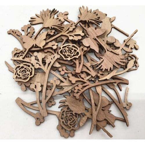 30pcs Wooden Laser Cutout Crafts Wood Flowers and Leaves Blanks Embellishments for DIY Crafts Christmas Wedding Decoration