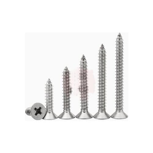 30pcs304 stainless steel countersunk head self-tapping screws cross wood self-tapping flat tacks long screw bolts M2