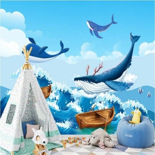3d Wallpapers Custom Creative Watercolor Ocean Whale Wall Paper Living Room Wall Murals for Living Room Extra Thick TV Wall