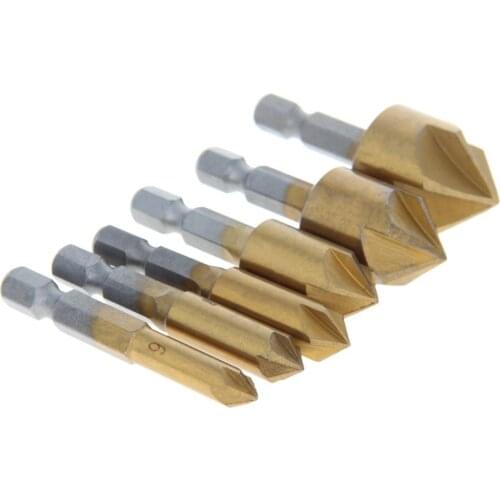 6pcs/set High Speed Steel Gold Plating Chamferer Set For Open Hole Chamfering of Plates with Low Hardness 1set