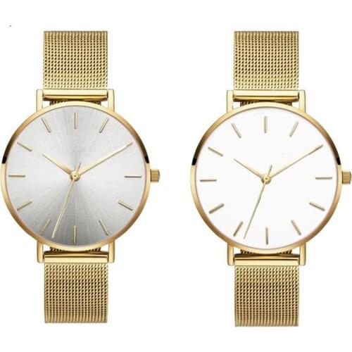 White Watches Wristwatch Gold Silver Color SUNRAY quartz Watches with Stainless steel Gold mesh bracelet Bands
