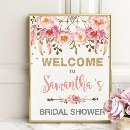 Floral Bridal Shower Welcome Sign Canvas Painting Pictures Watercolor Pink Flowers Boho Bridal Shower Prints Art Decoration